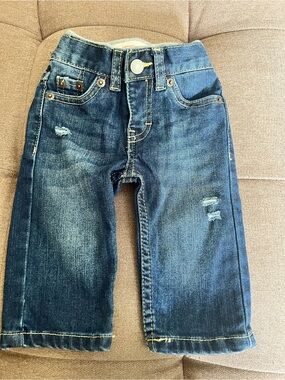Classic Dark Blue Distressed Infant Denim Jeans